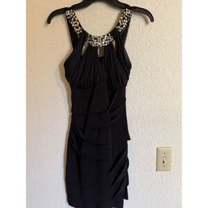 City Triangles Black Embellished Halter Tiered‎ Bodycon Cocktail Mini Dress S